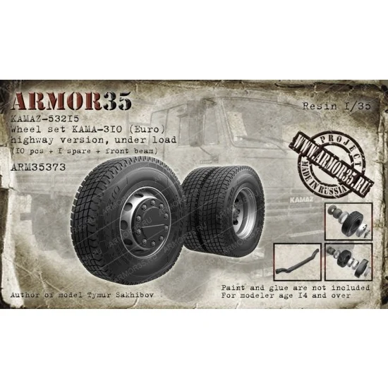 Armor35 35373 1/35 KAMAZ-53215 Wheels 310 (Euro), Highway Ver, Under Load (10pcs+1 spare+front beam)