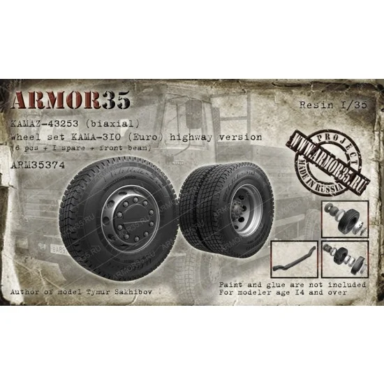 Armor35 35374 1/35 KAMAZ-43253 (biaxial) Wheel 310 (Euro), Highway Ver (6pcs+1 spare+front beam)