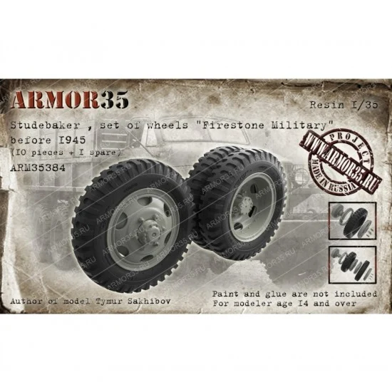 Armor35 35384 1/35 Studebaker "Firestone Military" Wheels Before 1945 (10pcs & 1 Spare) - Military Vehicles & Tanks