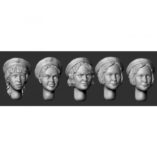Armor35 356091 1/35 WWII Female Heads in Berets - Model Figures