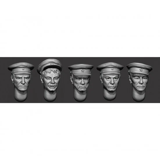 Armor35 356159 1/35 WWII Soviet Officer's Heads with Caps set #3 - Model Figures
