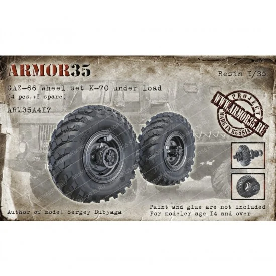 Armor35 35A417 1/35 GAZ-66 Wheel Set K-70 Under Load (4pcs & 1 Spare)