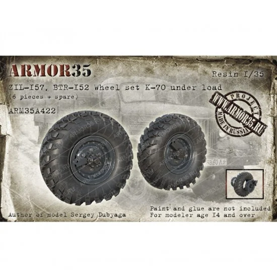 Armor35 35A422 1/35 ZIL-157, BTR-152 Wheel set K-70 under load (6pcs & 1 spare)