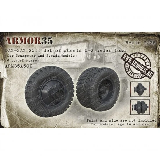Armor35 35A501 1/35 GAZ-SAZ 3511 Set of Wheels U-2, Under Load (6pcs +1 Spare) for Trumpeter/Zvezda kit