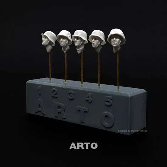 ARTO production AH35014 1/35 WWII German M42 Helmet for Tamiya 35382 Type A - Tense Faces (5 different heads)