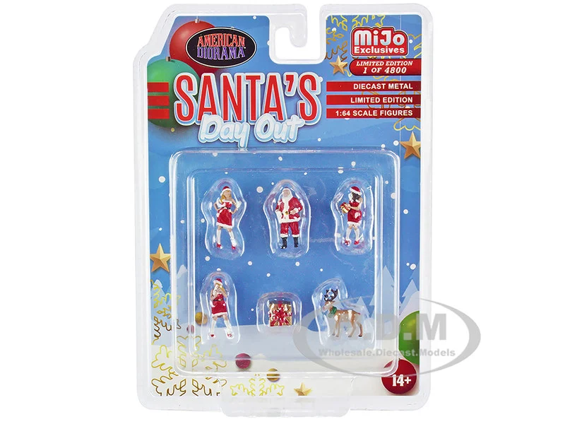 "Santa's Day Out" 6 piece Diecast Set (1 Male, 2 Female, 1 Reindeer, 1 Present Figures and Accessories) Limited Edition to 4800 pieces Worldwide 1/64 Scale Models by American Diorama