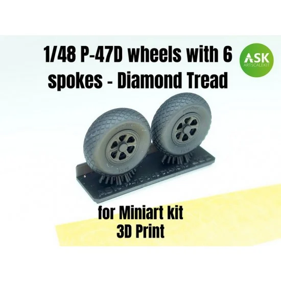 Art Scale Kit A48008 1/48 P-47D Wheels with 6 Spokes - Diamond Tread & Masks for MiniArt