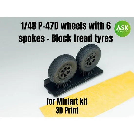 Art Scale Kit A48010 1/48 P-47D Wheels with 6 Spokes - Block Tread Tyres & Masks for MiniArt