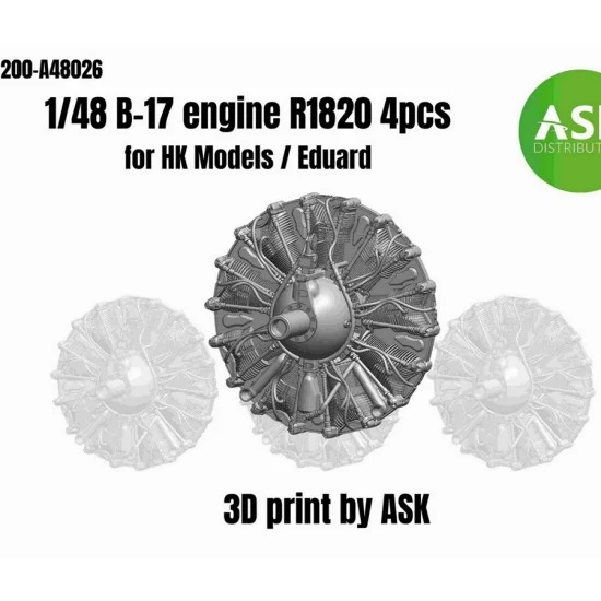 Art Scale Kit A48026 1/48 B-17 Wright R-1820 Engine Set (4pcs) for Hong Kong Model