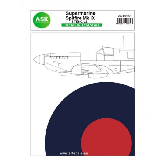 Art Scale Kit D24001 Decal for 1/24 Supermarine Spitfire Mk.IX Stencils Decals for 2 Models - Model Planes
