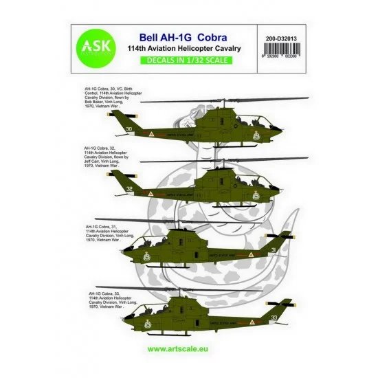 Art Scale Kit D32013 Decals for 1/32 Bell AH-1G Cobra 11th Aviation Helicopter Cavalry part 3