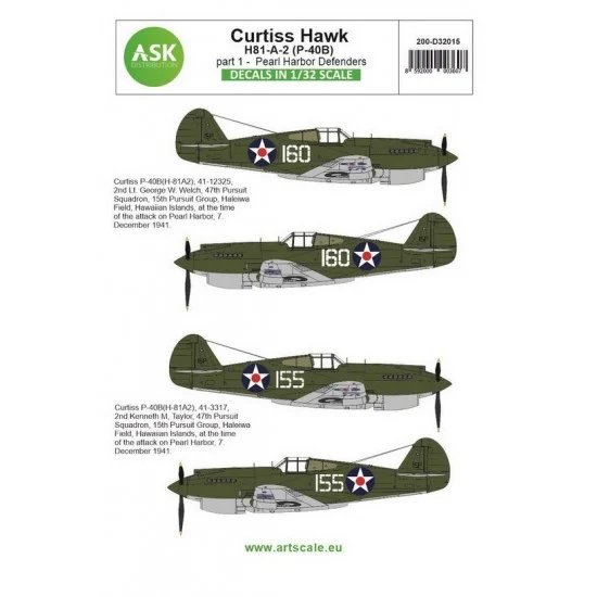 Art Scale Kit D32015 Decals for 1/32 Curtiss H81-A-2 Part 1 - Pearl Harbor Defenders