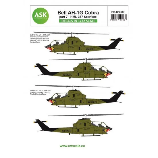 Art Scale Kit D32017 Decals for 1/32 Bell AH-1G Cobra part 7 - HML367 Scarface
