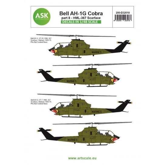 Art Scale Kit D32018 Decals for 1/32 Bell AH-1G Cobra part 8 - HML367 Scarface