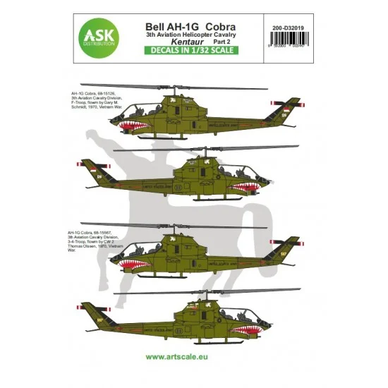 Art Scale Kit D32019 Decals for 1/32 Bell AH-1G Cobra Kentaur 3th Aviation Helicopter Cavalry Part 2