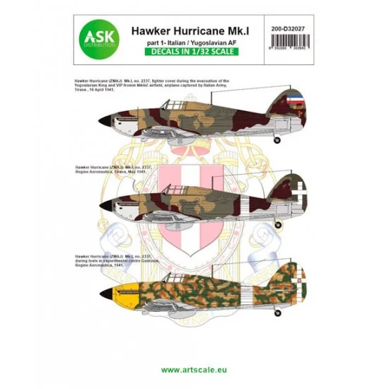 Art Scale Kit D32027 Decal for 1/32 Hawker Hurricane Mk.I part 1 - Italian AF & Jugoslavia AF