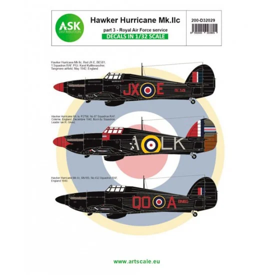 Art Scale Kit D32029 Decal for 1/32 Royal Air Force Hawker Hurricane Mk.IA / Mk.IIC part 3 - Model Planes