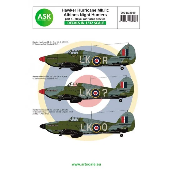 Art Scale Kit D32030 Decal For 1/32 Hawker Hurricane Mk.Iic Part 4 - Albions Night Hunters Royal Air Force