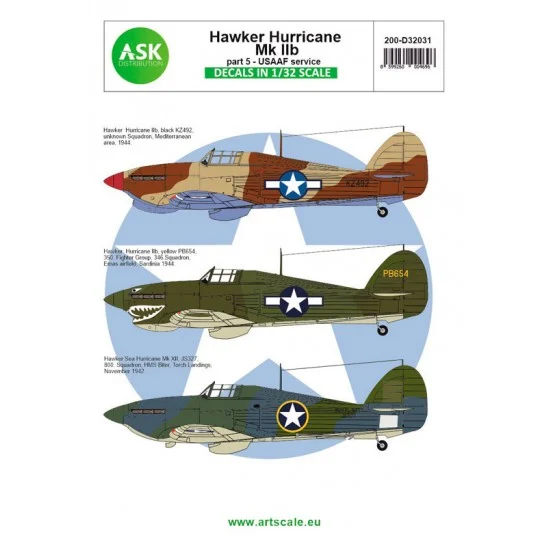 Art Scale Kit D32031 Decal For 1/32 Hawker Hurricane Mk.Iib Part 5 - Usaaf Service