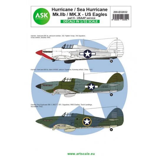 Art Scale Kit D32032 Decal For 1/32 Hawker Hurricane Mk.Iib / Mk.X Part 6 - Us Eagles