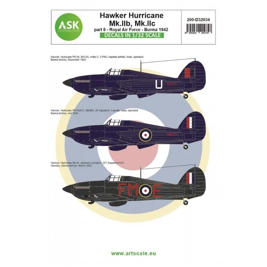 Art Scale Kit D32034 Decal for 1/32 Hawker Hurricane Mk.IIb / Mk.IIc part 8 - Royal Air Force Burma 1942