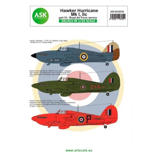 Art Scale Kit D32038 Decal for 1/32 Hawker Hurricane Mk.I / Mk.IIc part 12 - Royal Air Force