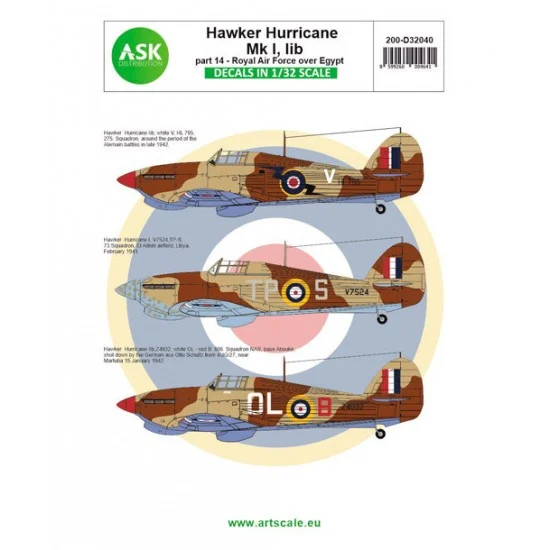 Art Scale Kit D32040 Decal for 1/32 Hawker Hurricane Mk.I, IIb part 14 - Royal Air Force over Egypt