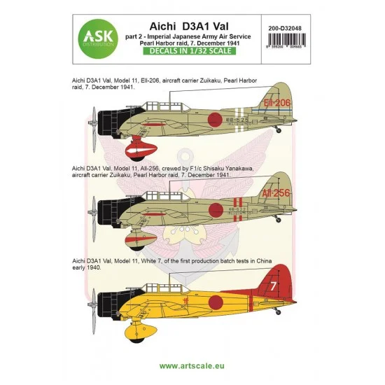 Art Scale Kit D32048 Decal for 1/32 Aichi D3A1 VAL part 2 - Pearl Harbor raid / IJA Air Service