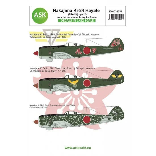 Art Scale Kit D32053 Decal for 1/32 Nakajima Ki-84 Hayate (Frank) part 3 - IJA Air Force