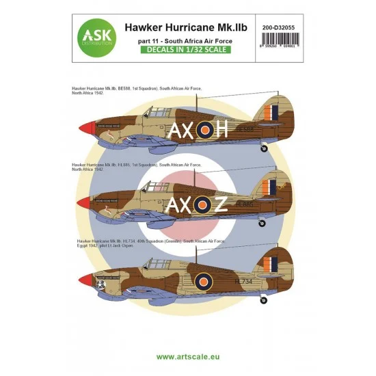 Art Scale Kit D32055 Decal for 1/32 Hawker Hurricane Mk.IIB part 11 - South African Air Force
