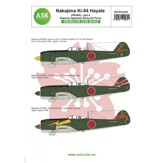 Art Scale Kit D32056 Decal for 1/32 Nakajima Ki-84 Hayate (Frank) part 6 - IJA Air Force