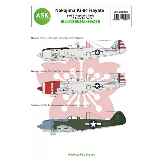 Art Scale Kit D32058 Decal for 1/32 Nakajima Ki-84 Hayate (Frank) part 8 - Captured by US Army Air Force