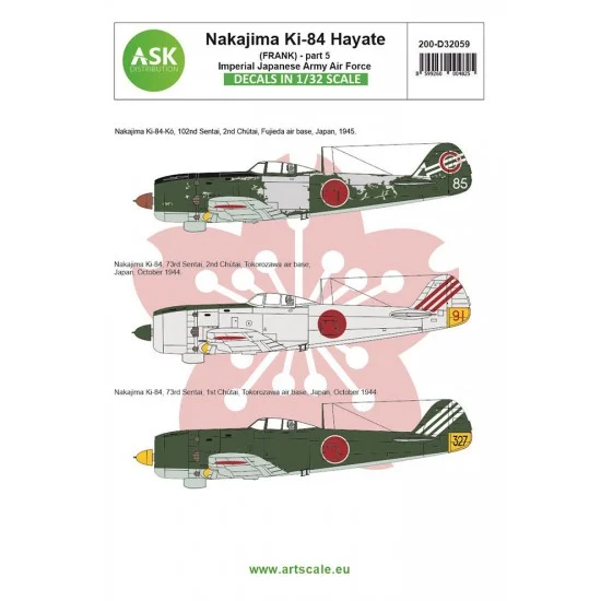 Art Scale Kit D32059 Decal for 1/32 Nakajima Ki-84 Hayate (Frank) part 5 - IJA Air Force