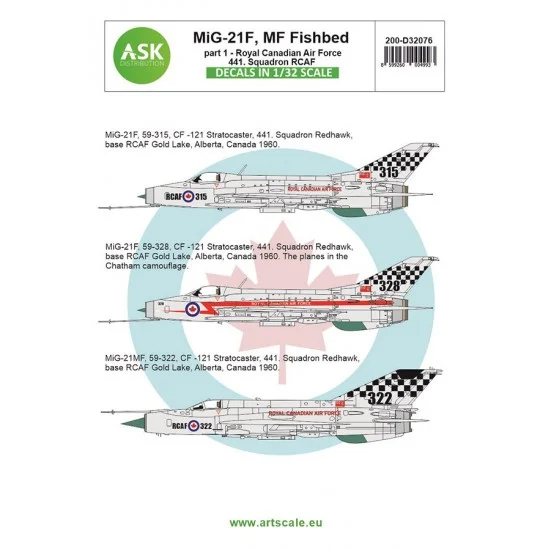 Art Scale Kit D32076 1/32 MiG-21F, MF Fishbed / CF-121 Redhawk Program - Royal Canadian Air Force, 441 Squadron