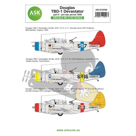 Art Scale Kit D32086 Decals for 1/32 Douglas TBD-1 Devastator Part 4 - Pre-War Period 1940