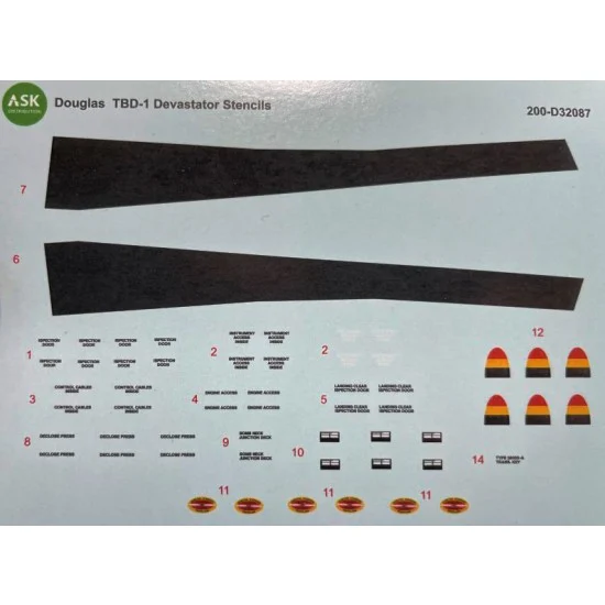 Art Scale Kit D32087 Decals for 1/32 Douglas TBD-1 Devastator - Stencils