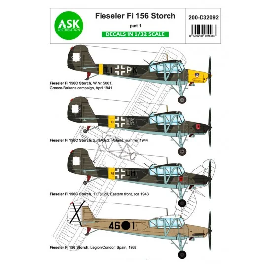 Art Scale Kit D32092 1/32 Fieseler Fi 156C Storch Decal part 1 - Legion Condor Over Balkan and East Front