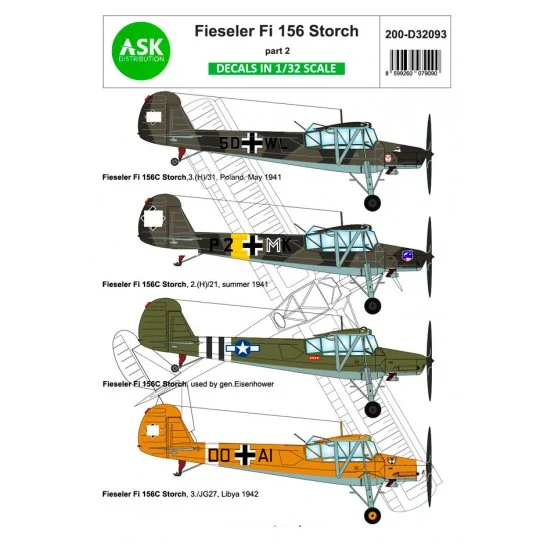 Art Scale Kit D32093 1/32 Fieseler Fi 156C Storch Decal part 2 - Gen. Eisenhover and Lybia, East Front