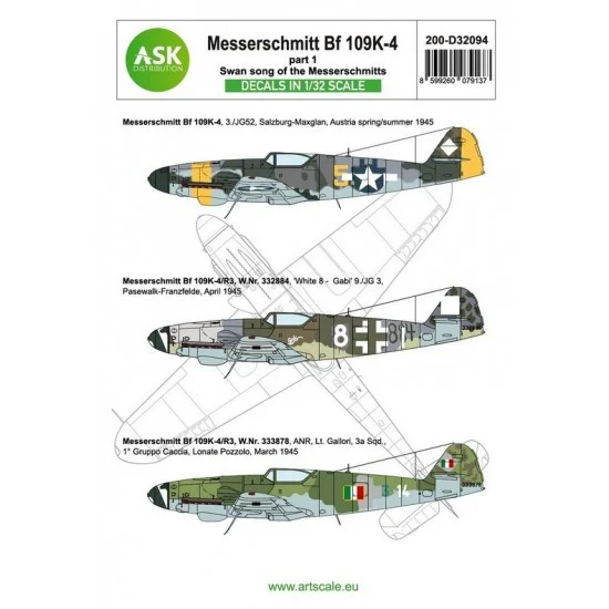 Art Scale Kit D32094 1/32 Bf 109K-4 Decals Part 1 - Swan Song Of The Messerschmitts