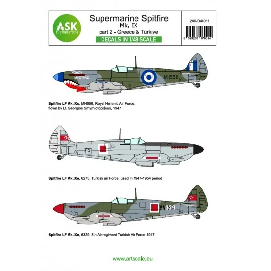 Art Scale Kit D48011 Decal for 1/48 Supermarine Spitfire Mk.Ixc, IXe p2 - Greece, Turkiye [Limited Edition]