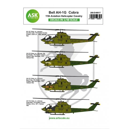 Art Scale Kit D48017 Decals for 1/48 Bell AH-1G Cobra 11th Aviation Helicopter Cavalery part 3