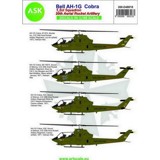 Art Scale Kit D48018 Decals for 1/48 Bell AH-1G Cobra 20th Aerial Rocket artilery part 1