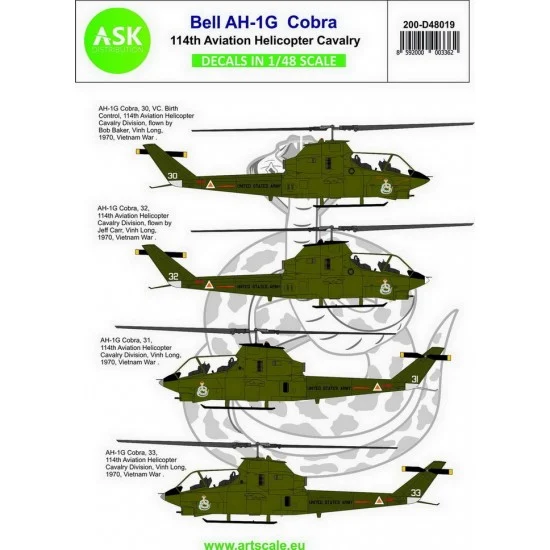 Art Scale Kit D48019 Decals for 1/48 Bell AH-1G Cobra 114th Aviation Helicopter cavalery part 3