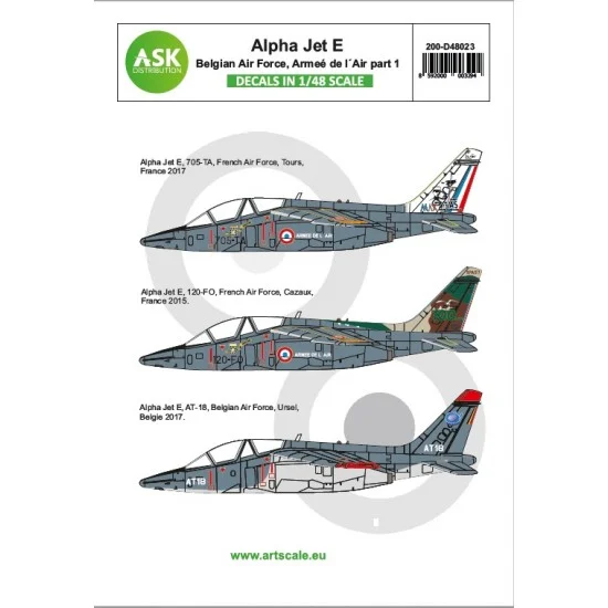 Art Scale Kit D48023 Decals for 1/48 Alpha Jet E Belgian AF and Armee de l'Air - Model Planes