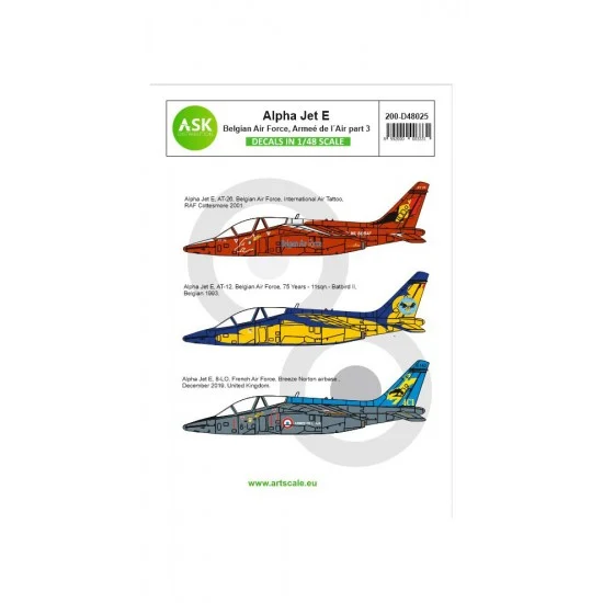 Art Scale Kit D48025 Decals for 1/48 Alpha Jet E Belgian Air Force and Armee de l'Air part 3 - Model Planes