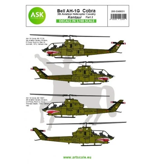 Art Scale Kit D48031 Decals for 1/48 Bell AH-1G Cobra "Kentaur" 3th Aviation Helicopter Cavalry Part 2