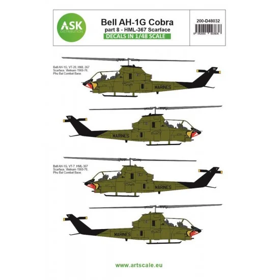 Art Scale Kit D48032 Decals for 1/48 Bell AH-1G Cobra part 8 - HML367 Scarface