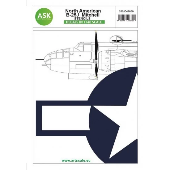 Art Scale Kit D48039 Decals for 1/48 N.A. B-25J Mitchell Stencils