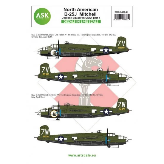 Art Scale Kit D48040 Decals for 1/48 B-25J Mitchell p4 - US Dogface Sq. Super Unit Ration K, Mediterranean
