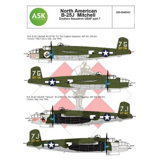 Art Scale Kit D48043 Decals for 1/48 B-25J Mitchell p7 - US Dogface Sq. Yahoudi Mediterranean